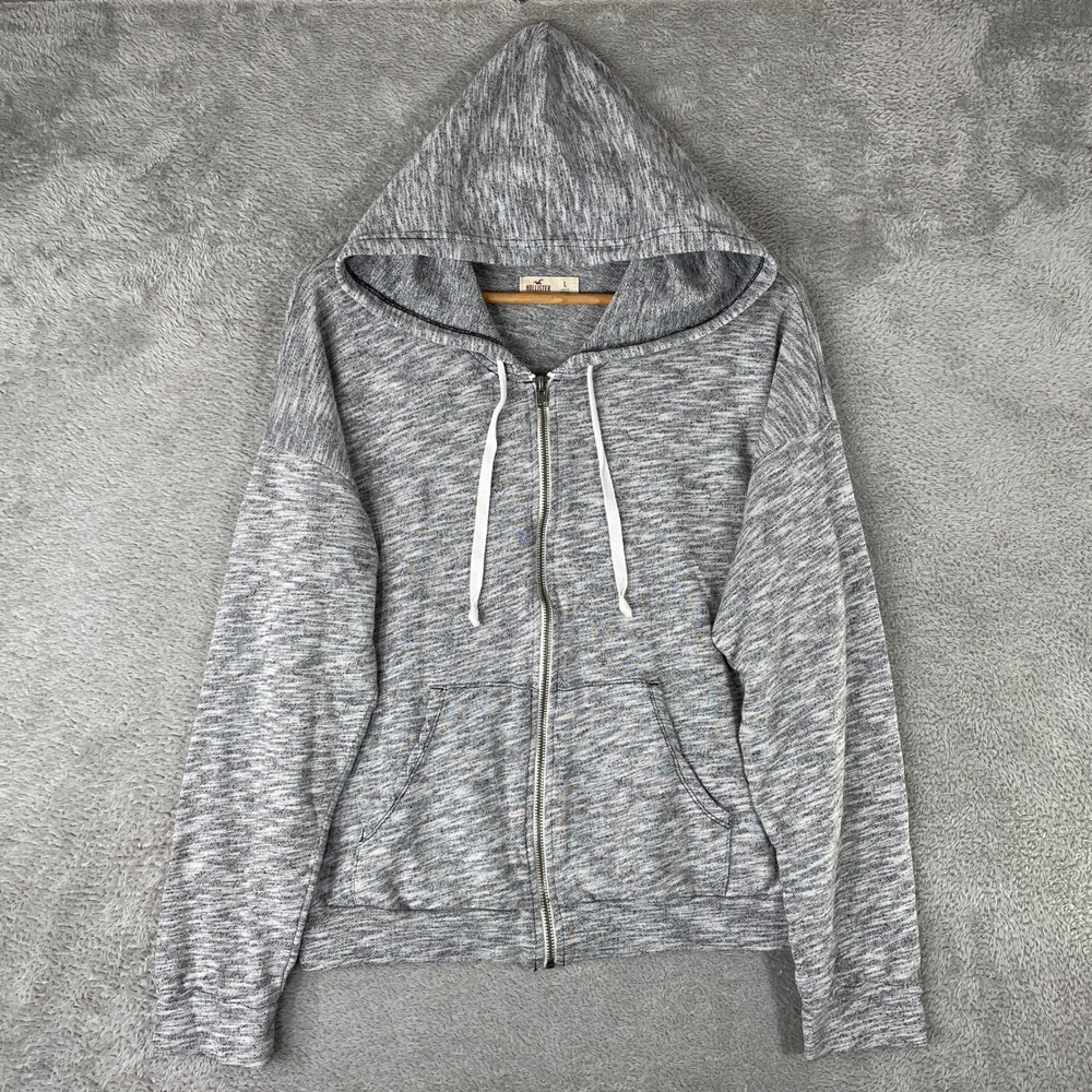 Hollister Zip Hoodie Womens Large Gray Marl Space Dye Y2K Athleisure Casual